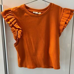 Zara Orange Ruffle-Sleeve Top Large